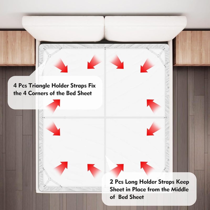 Eiruseed Bed Sheet Holder Straps, 4+2 Pcs Adjustable Mattress Sheet Clips, Bed Sheet Fasteners Elastic Sheet Suspenders to Keep Bed Sheet in Place for Different Beds (White) - Image 4